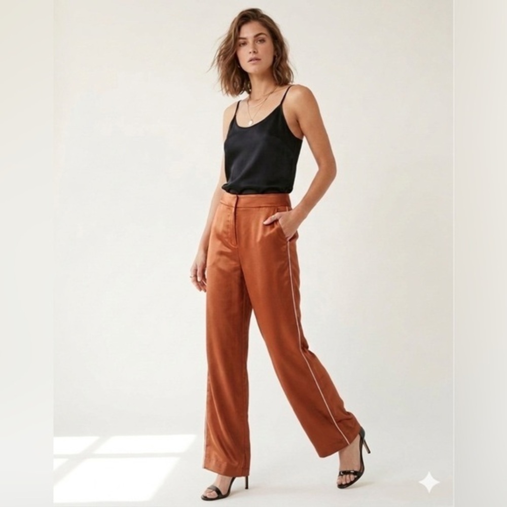 Jason Wu Women’s 2 Bronze Brown Satin Trouser Wide Leg High Rise Dress Pants XS